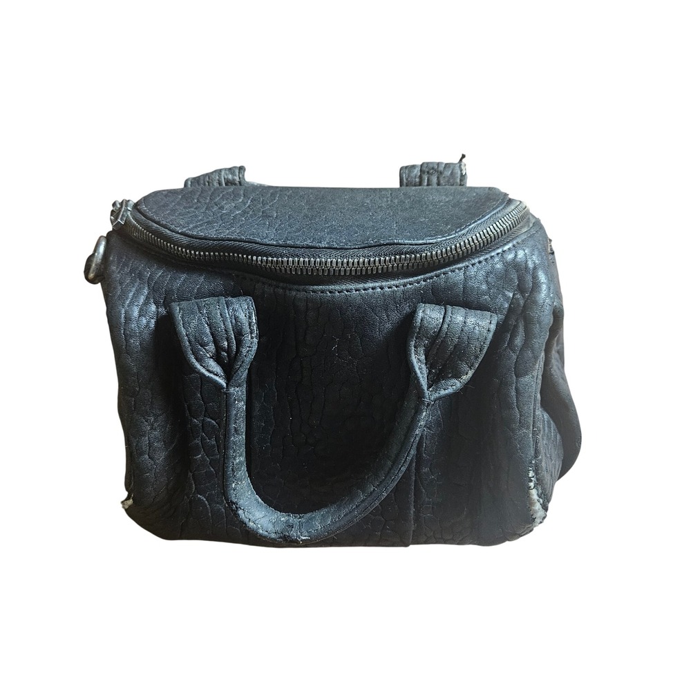 Alexander Wang Rocco Zip Pebbled Leather Mini Duffle Hand Bag Studded Edgy Biker